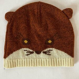 Brown and Cream Fox Knit Beanie